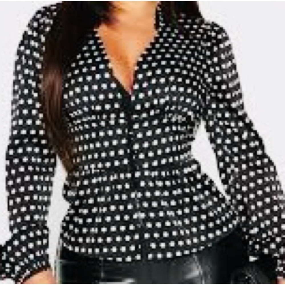 Fashion Nova Black and White Puff Sleeve Blouse